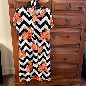 LuLaRoe Women’s Blue, White and Orange Floral Dress Size Small EUC